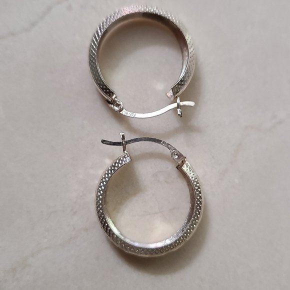 Sterling Silver Etched Small Hoop Earrings - Picture 6 of 12